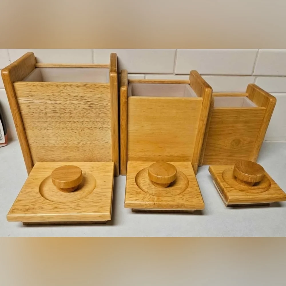 3 Oak Wood Canisters Very Clean set